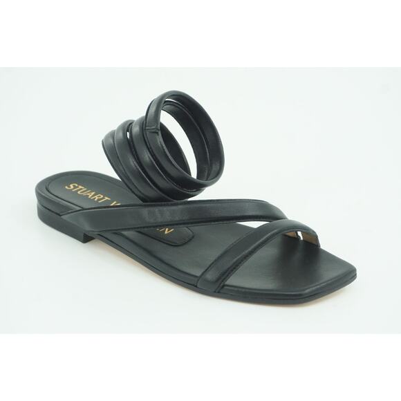 Stuart Weitzman Beatrix Black Leather Ankle Flat Wrap Sandals Size 5.5 NIB - Picture 5 of 11